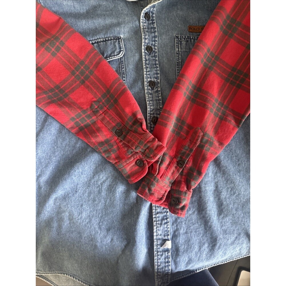 Vintage Polo Sport Ralph Lauren Cotton Mens Size L Long Sleeve Button Down Shirt - Picture 9 of 9